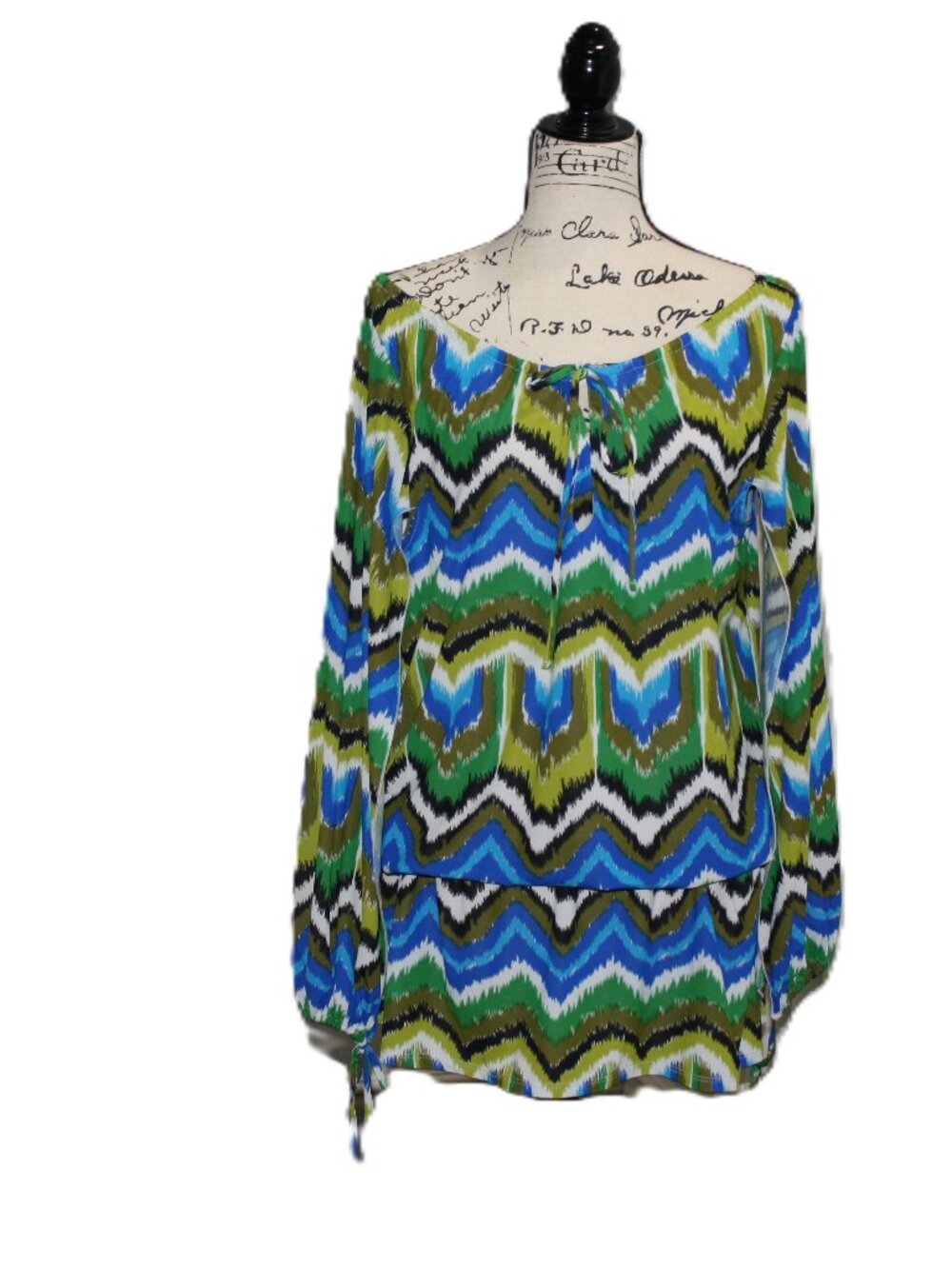 Trina Turk - Blue & Green Chevron Stripe Swim Cover-Up, Size Medium
